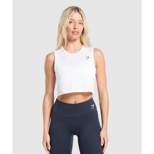 Gymshark White Crop Workout Top Cropped Gym Tank Loose Fit Sleeveless Activewear